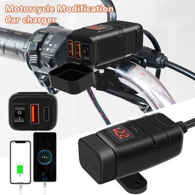 Водонепроницаемое мотоциклетное зарядное устройство с двумя USB-портами QC3.0, руль, адаптер для быстрой зарядки 12 В с вольтметром для мотоцикла
