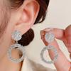 1 Pair Geometric Statement Earrings Vintage Style Sparkling Alloy Large Hollow Ring Women Girls Hoop Earrings Fashion Accessories Gift