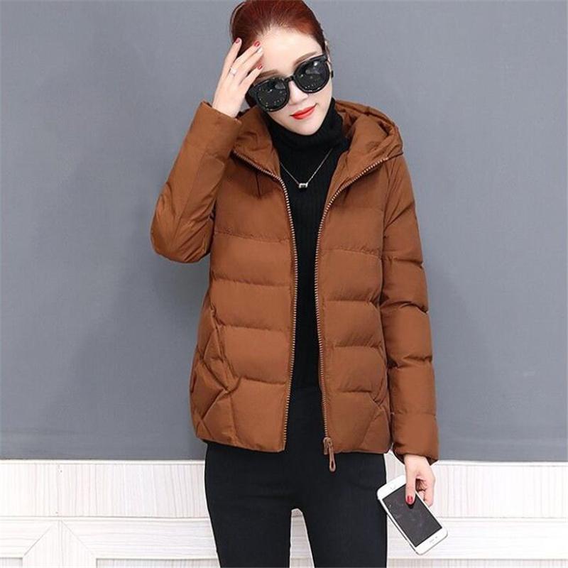 Women Short Hooded Cotton Jacket Parka Coats Autumn Winter Windproof Warm Outwear Solid Color Padded  Cotton Jacket