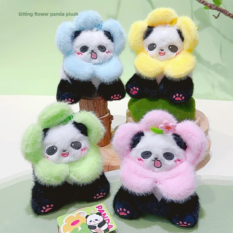 Plush Panda Animal Keyring Pendant With Flower Hat For Bag Decor And Key Chain