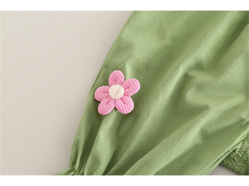 2025 Новый корейский стиль с рукавами-фонариками и цветочным принтом, однотонные летние шорты, комплект из двух частей для маленьких девочек