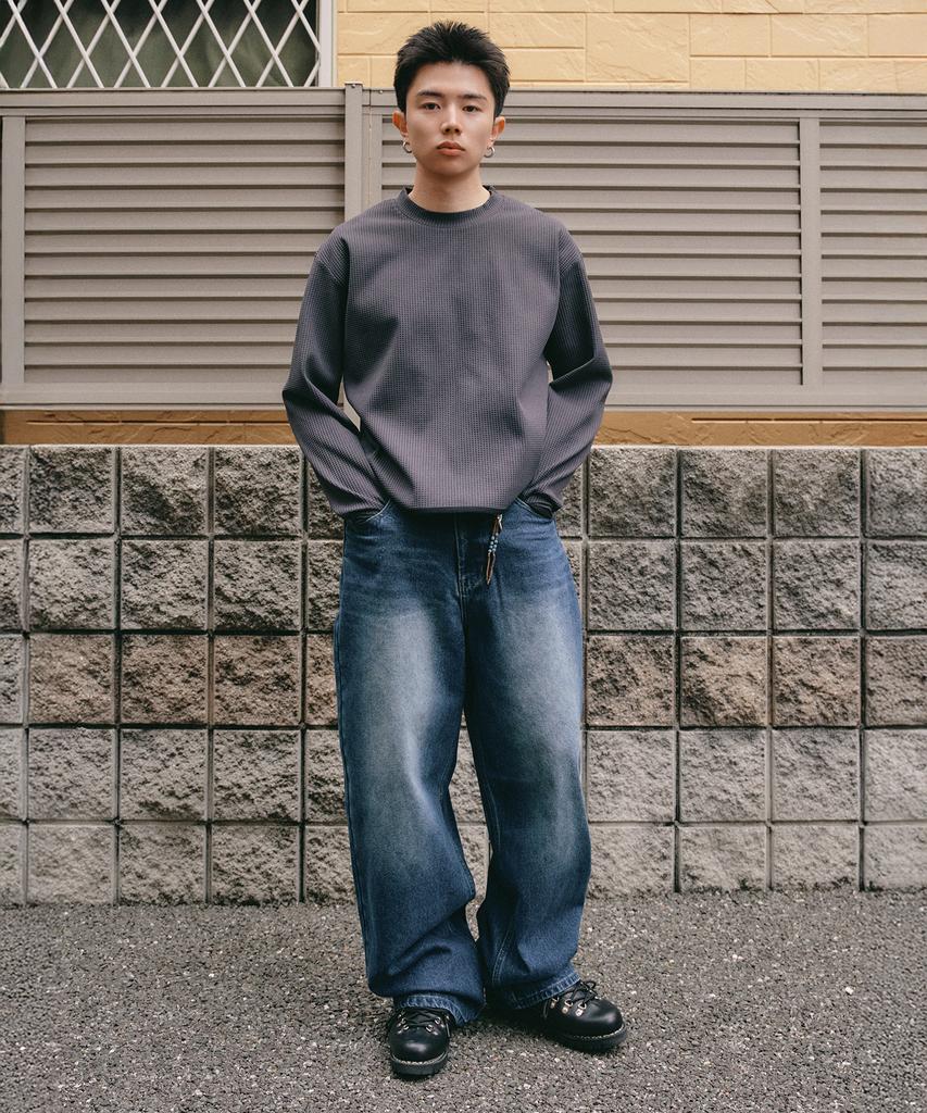 XERO Cinch Back Washed Over Curved Denim Pants [Blue]