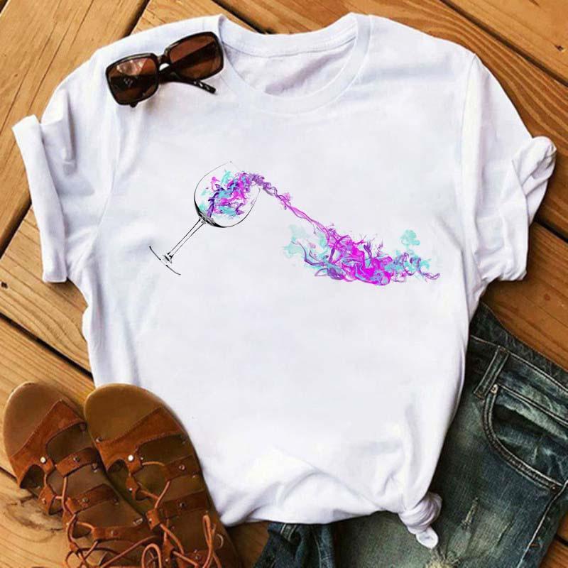 Wine Glass Printed T-Shirts For Women Clothing Casual Top Ladies Clothes Short Sleeve Versatile Graphic Printed Fashion Shirts