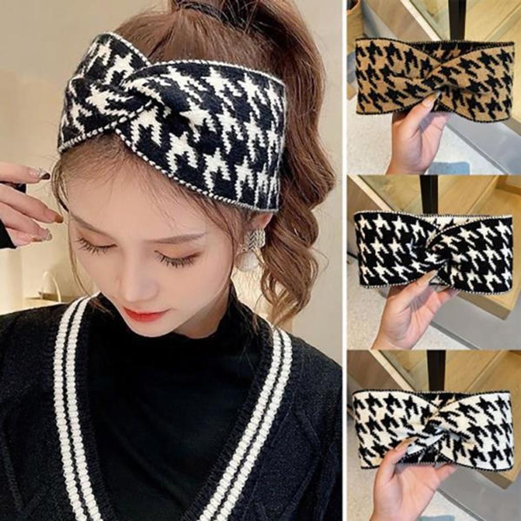 Женская клетчатая твидовая витая повязка на голову SD-406