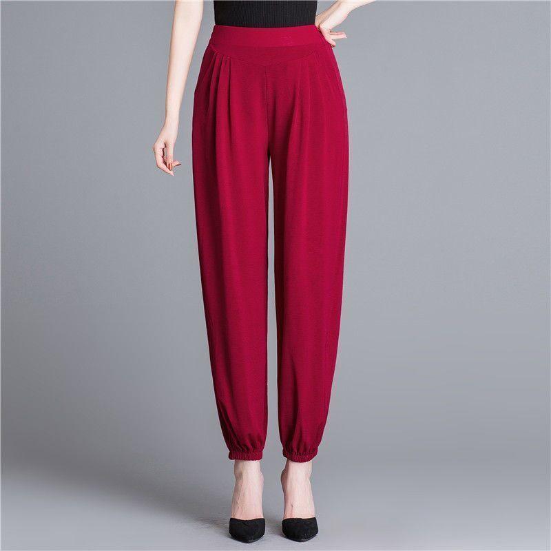 Women's Summer Thin Ice Silk Bloomers Plus Size Mother's Pants Ninth Anti-mosquito Women's Pants