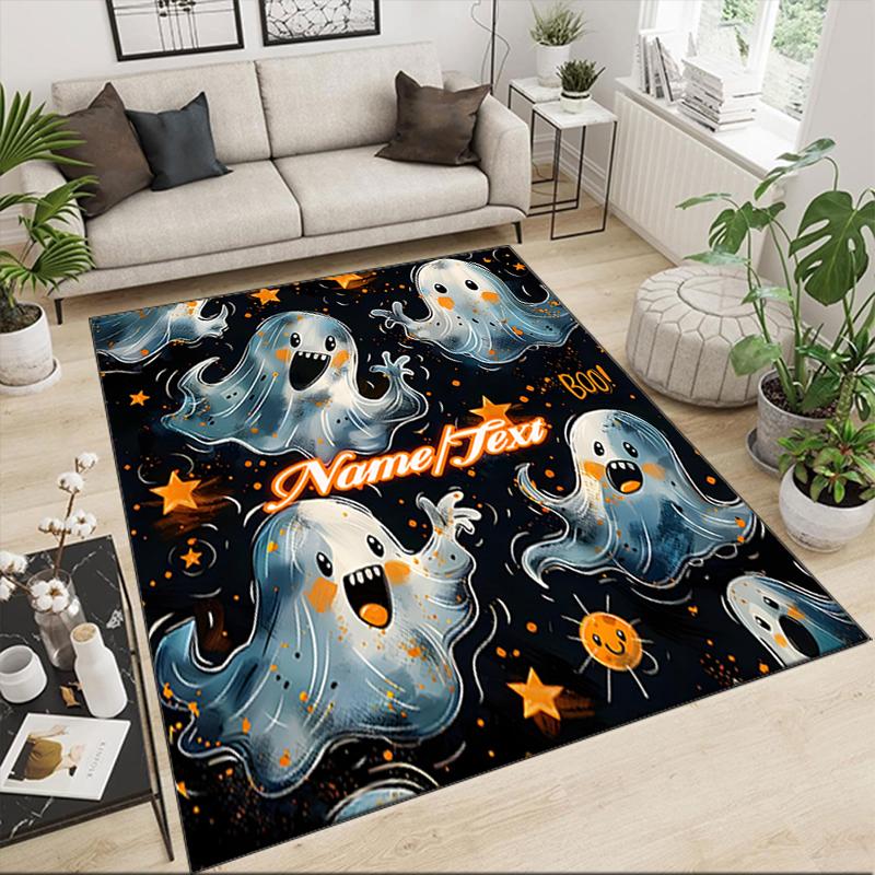 1PC Custom Name Ghostly Halloween Fun Theme Floor Mat Ideal for Living Room, Game Rooms, Office, Bedroom,Floor Mat Playful Design