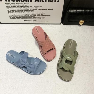 Модные тапочки на толстой подошве, женская новая летняя одежда с круглым носком и открытым носком, для повседневного отдыха, для дома, в помещении, одно слово, перетаскивание