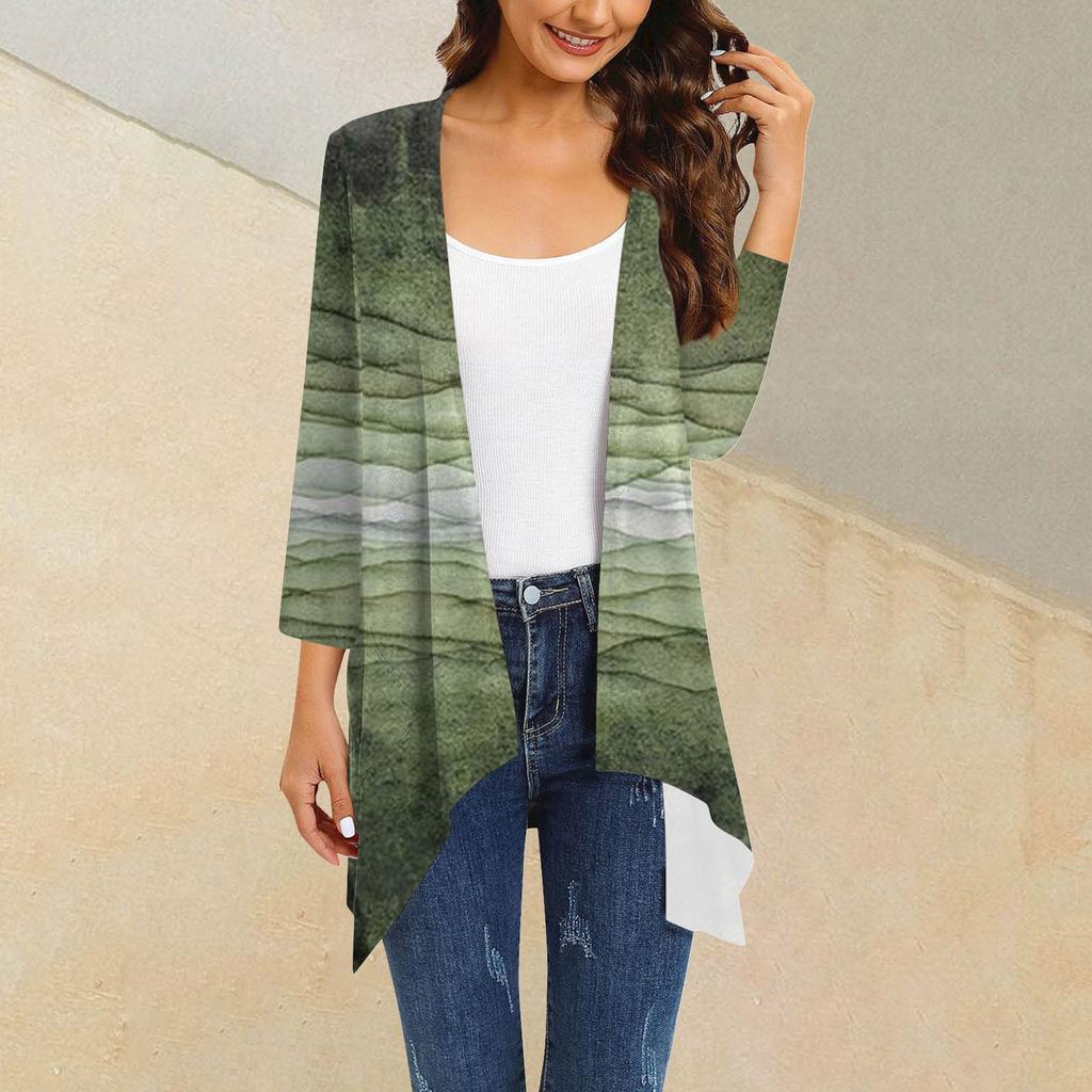 Женский кардиган неправильной формы с принтом, рукавами три четверти и карманной курткой