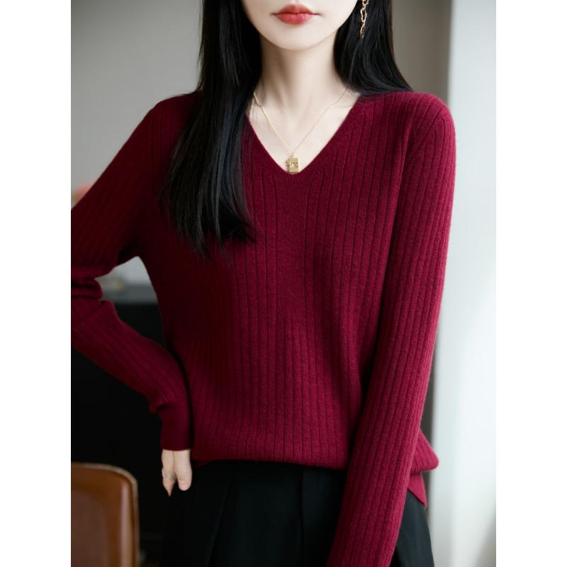 DAFIFY Женская мода повседневная осень-зима однотонный принт длинный рукав V-образный вырез свитера