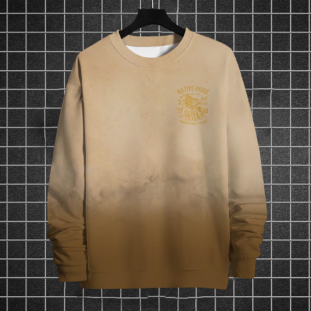 Retro Sweatshirt For Men Hoodies Pullover 3d Print Indian Ethnic Print Long Sleeve T-Shirt Gradient Oversized Men Clothing Tops