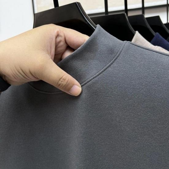 Весна Осень Мужской Фитнес Топ Slim Fit Полувысокий Воротник Эластичный Двойной Плюш Длинные Рукава