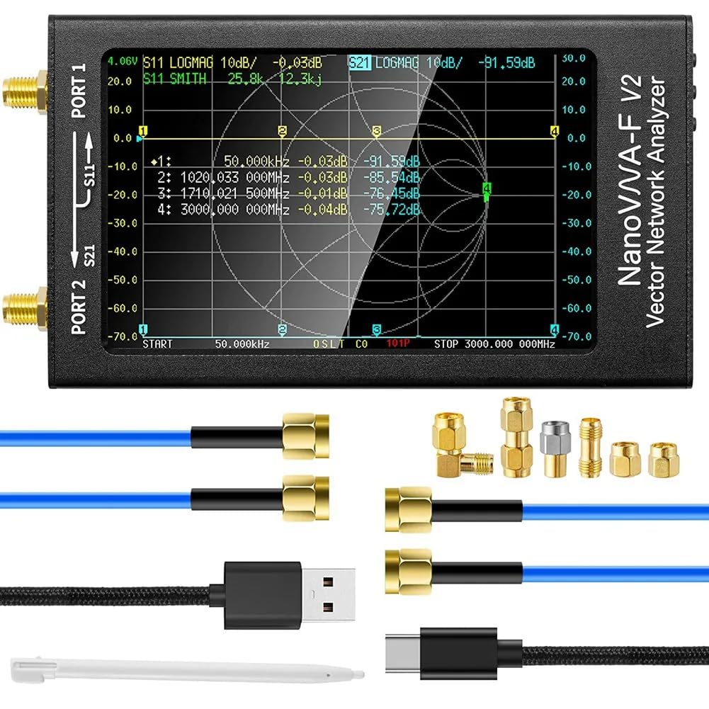 Векторный анализатор цепей NanoVNA-F V2, 4,3 дюйма, 50 кГц-3 ГГц, КВ, УКВ, УВЧ, VNA, Анализатор антенны, 5000 мАч и Алюминиевый металлический корпус, Поддерживает S-параметры,