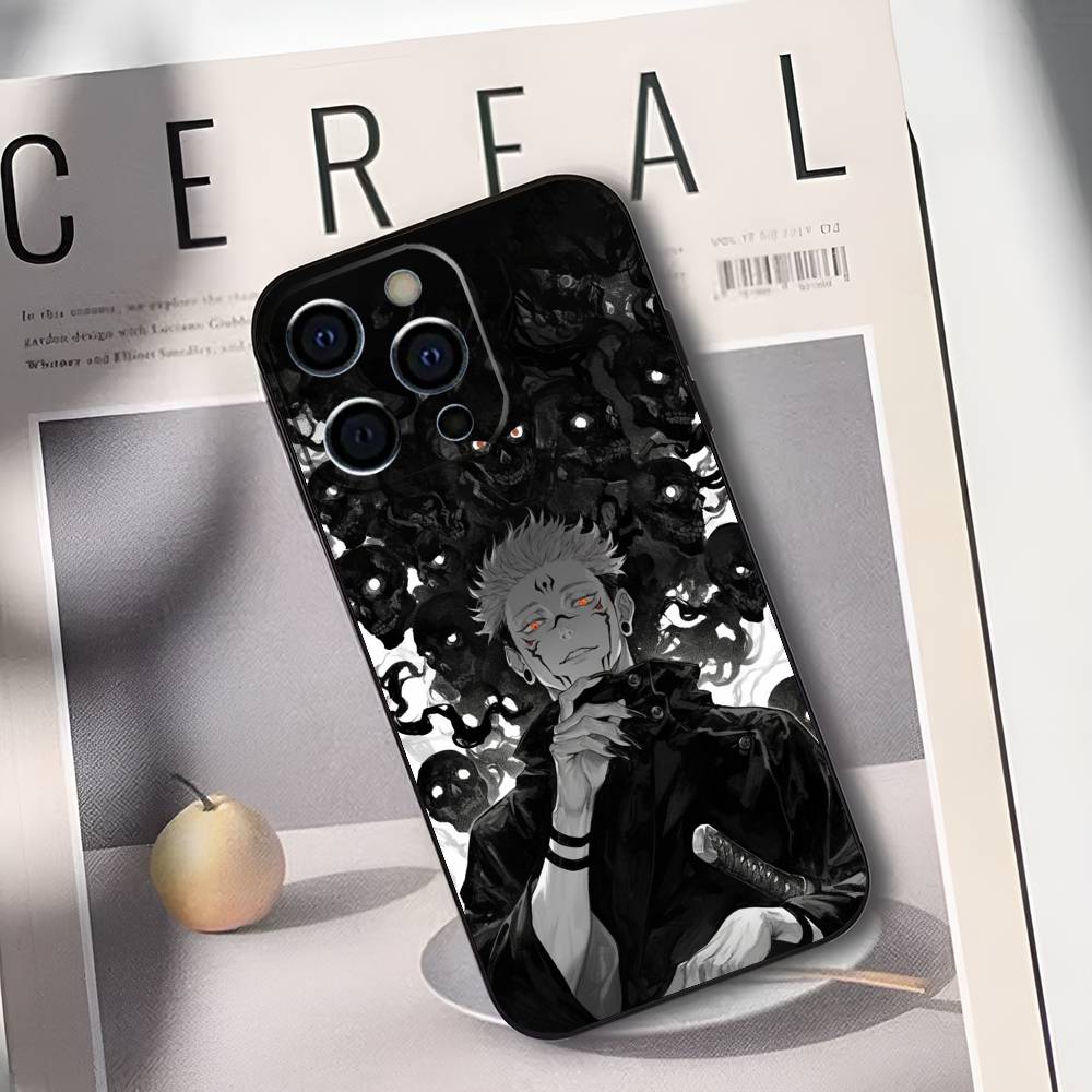 R-Рёмен Сукуна J-Дзюдзюцу К-Кайсен Чехол для телефона Для IPhone 17,16,15,14,13,12,11,Plus,Pro,Max,Plus,XS,мягкий чехол Черный силикон