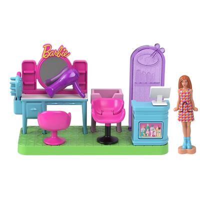 Barbie Мини Кукольный домик Салон красоты Barbie Land с 1 микро куклой для переодевания, 6+, JCR32, Розовый,
