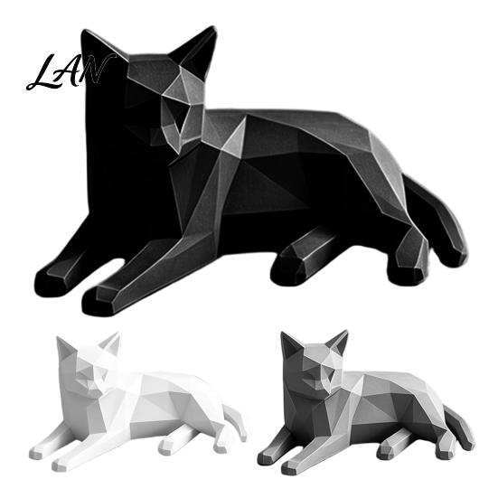 Cat Statues for Home Decor 3D Printed Geometric Figurine, Minimalist Desktop Sculpture Lovers, Figurines Nordic Style Small Animal Statue Bookshelf