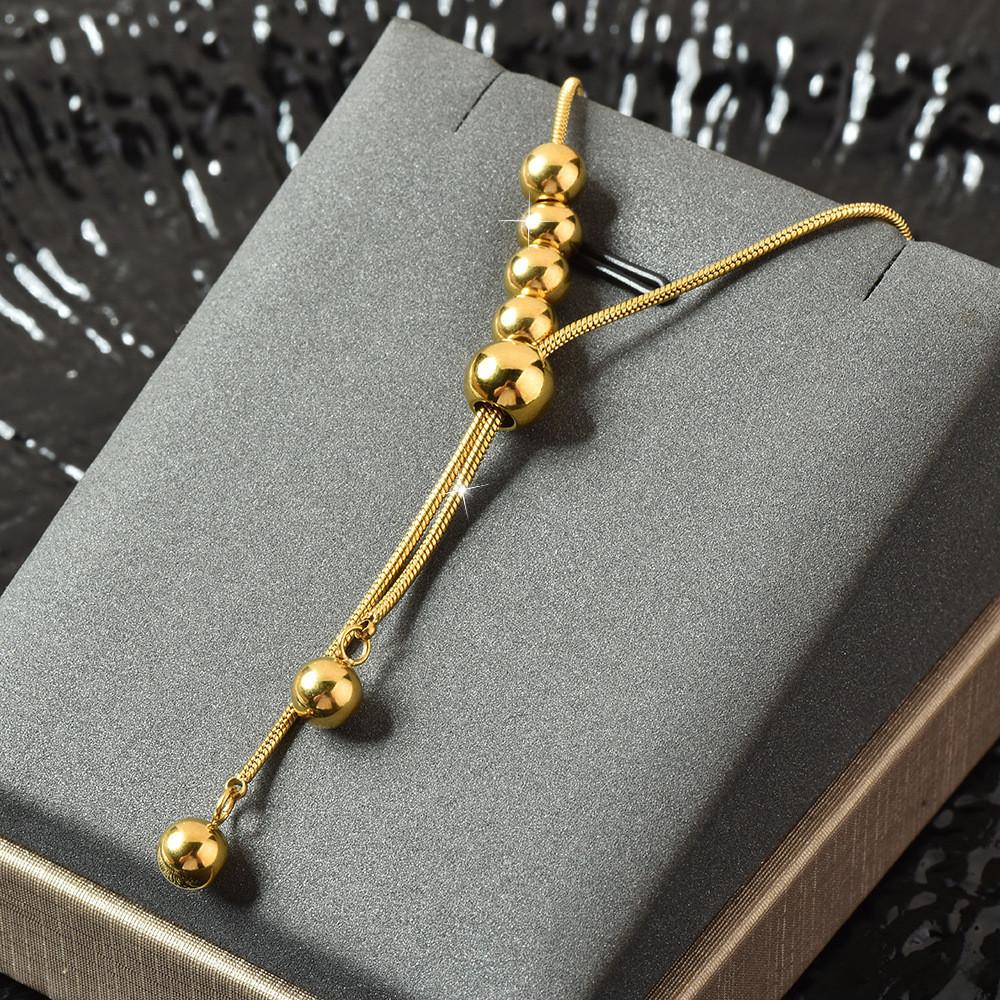 Elegant Long Geometric Titanium Steel Necklace For Women With Stylish Tassel Design