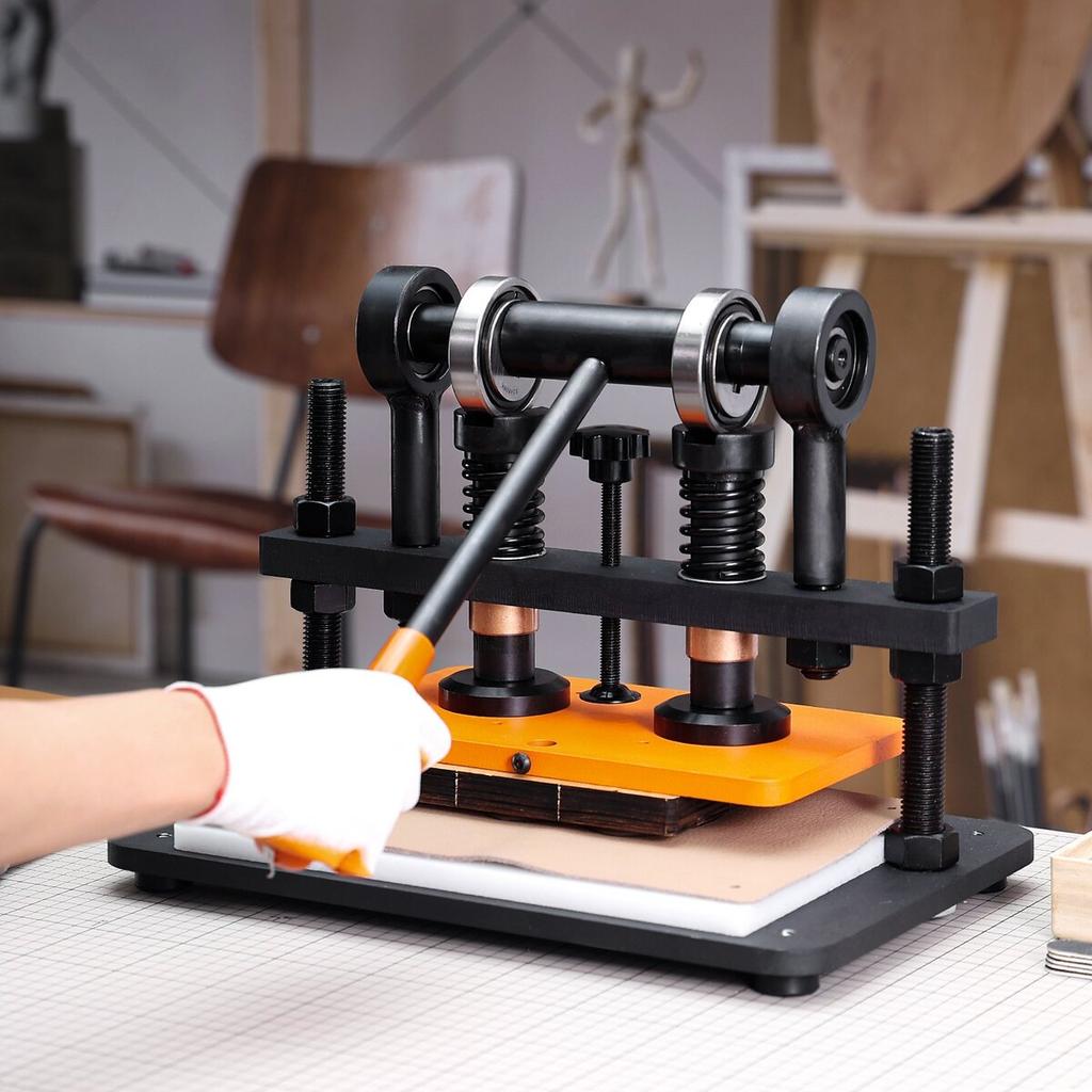 Leather Cutting Machine, 10.2 x 5.9 in Embossing Plate Manual Die Cutter, 0.47 in Pressure Stroke Leather Embossing Machine, Dual Guide Shafts Die Cut