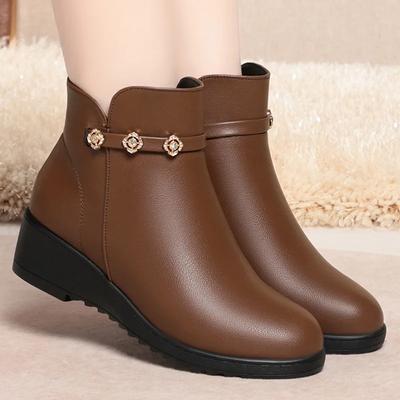 Модные кожаные женские сапоги 2024 года, зимние толстые шерстяные женские сапоги с подкладкой из натуральной кожи, большие размеры 35-40, женская зимняя обувь, каблук 4,5 см