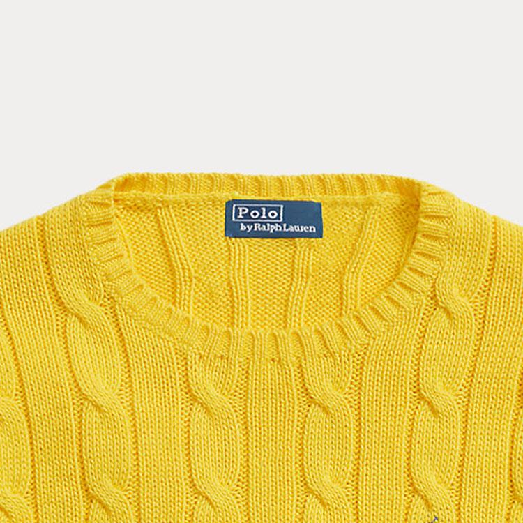 Polo Ralph Lauren FW23 однотонный вязаный свитер с круглым вырезом и длинными рукавами, женский свитер, желтый 211570012041