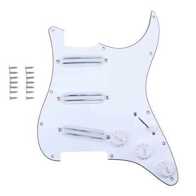 Musiclily Базовый 3-слойный пикгард SSS для Stratocaster с звукоснимателями Hot Rails для электрогитар ST Strat, с предустановленным набором хамбакеров размера сингл, Белый, 3-составной