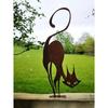 Wrought Iron Cat Fence Sculpture, Rusty Finish Outdoor Garden Statue, Lawn Stake Art for Yard Party Decor, Unique Metal Gift