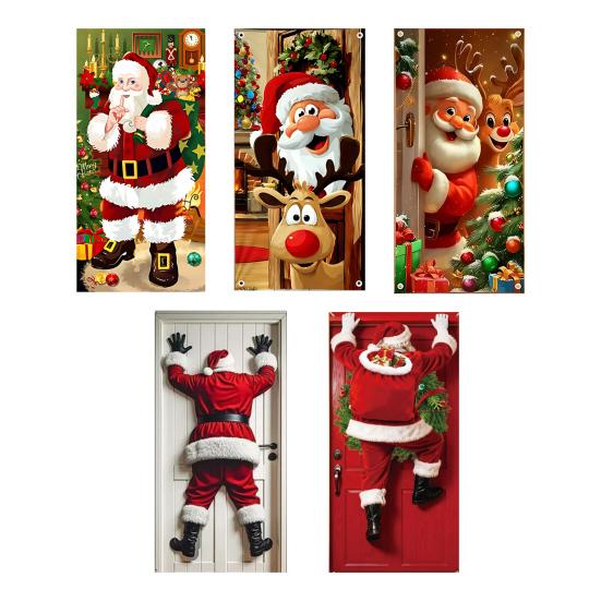 Рождественское украшение на дверь, забавный баннер с Санта-Клаусом для подвешивания на входную дверь, с надписью «Счастливого Рождества», зимний фон, вывеска для крыльца для внутреннего праздничного декора