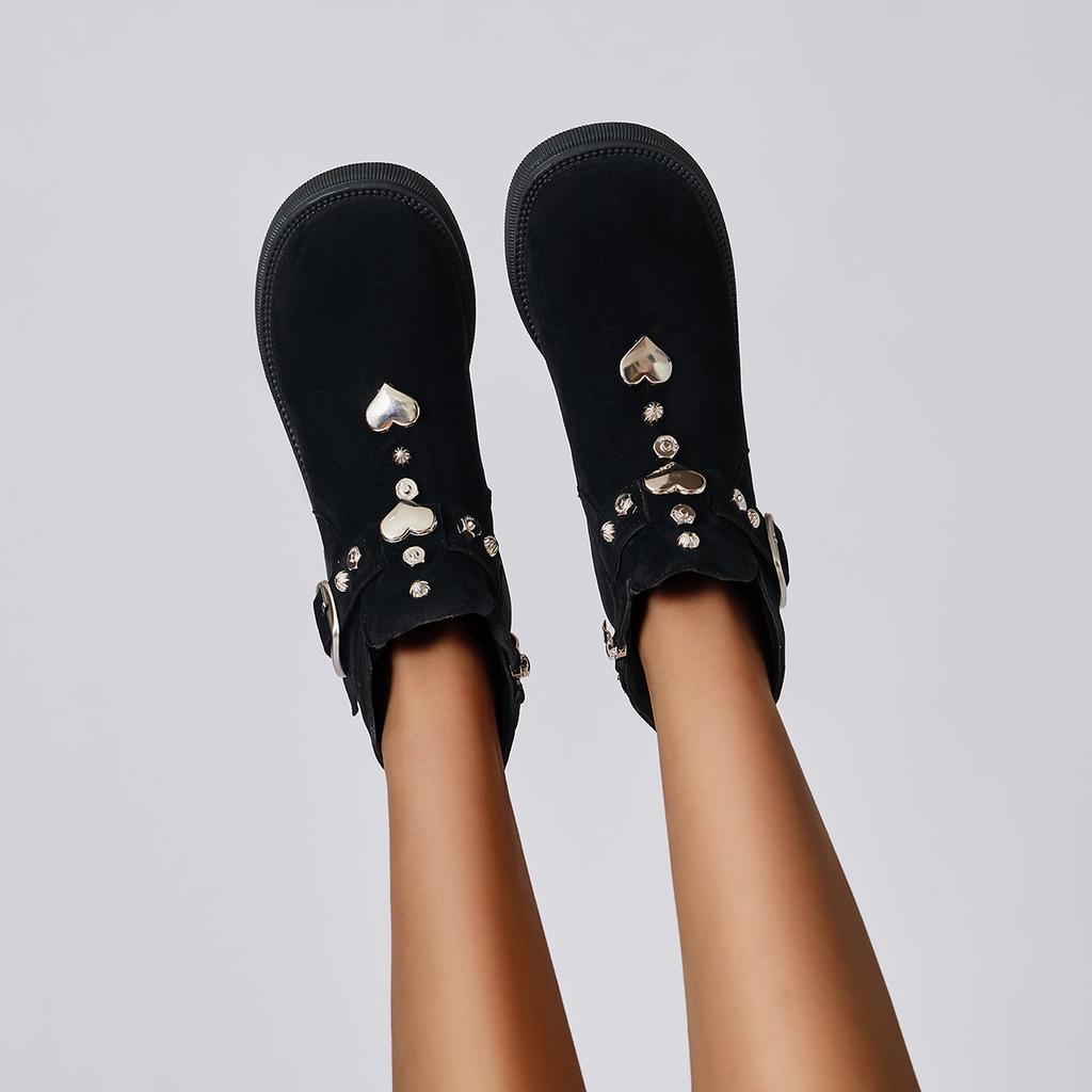 Осенне-зимние женские модные ботинки для улицы Новые однотонные нескользящие женские туфли с металлической отделкой Обувь для женщин Новинка