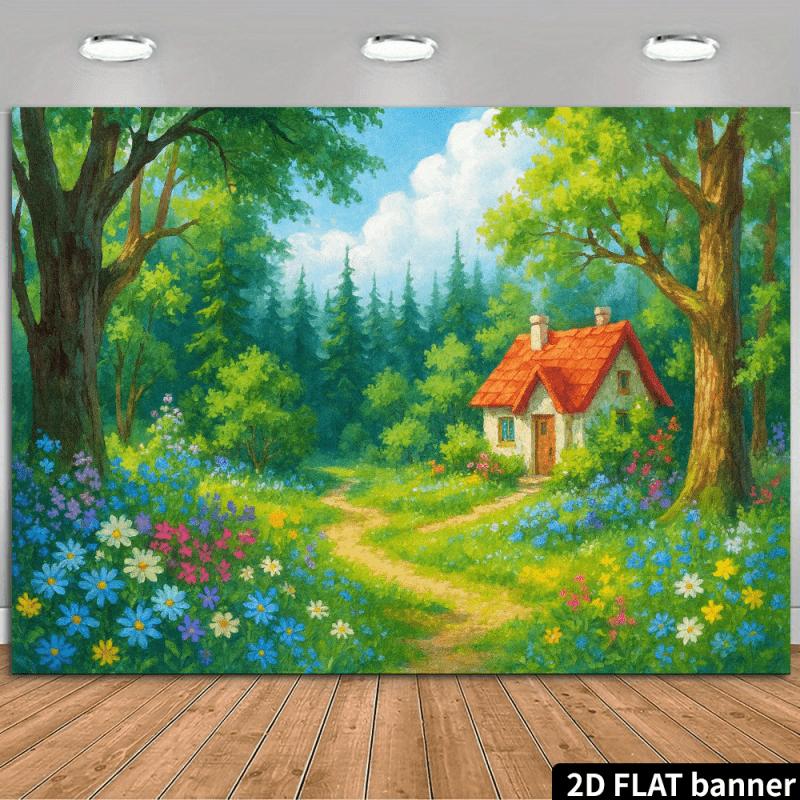 2D flat surface 1 piece of background fabric for the fairy tale forest cottage suitable for events and festivals decoration