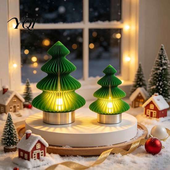 Battery Powered Tree Lamp Origami Christmas Night Light, 3D Printed Xmas Lamp, Operated Light Decorative Tabletop for Home Bedroom Holiday Party