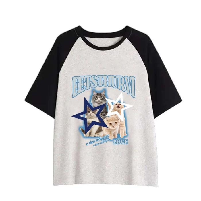 Harajuku, футболка большого размера из чистого хлопка, женский топ, летний забавный мультяшный кот, унисекс, футболка с графическим принтом в стиле хип-хоп, женская одежда, роскошная одежда, топы Y2k