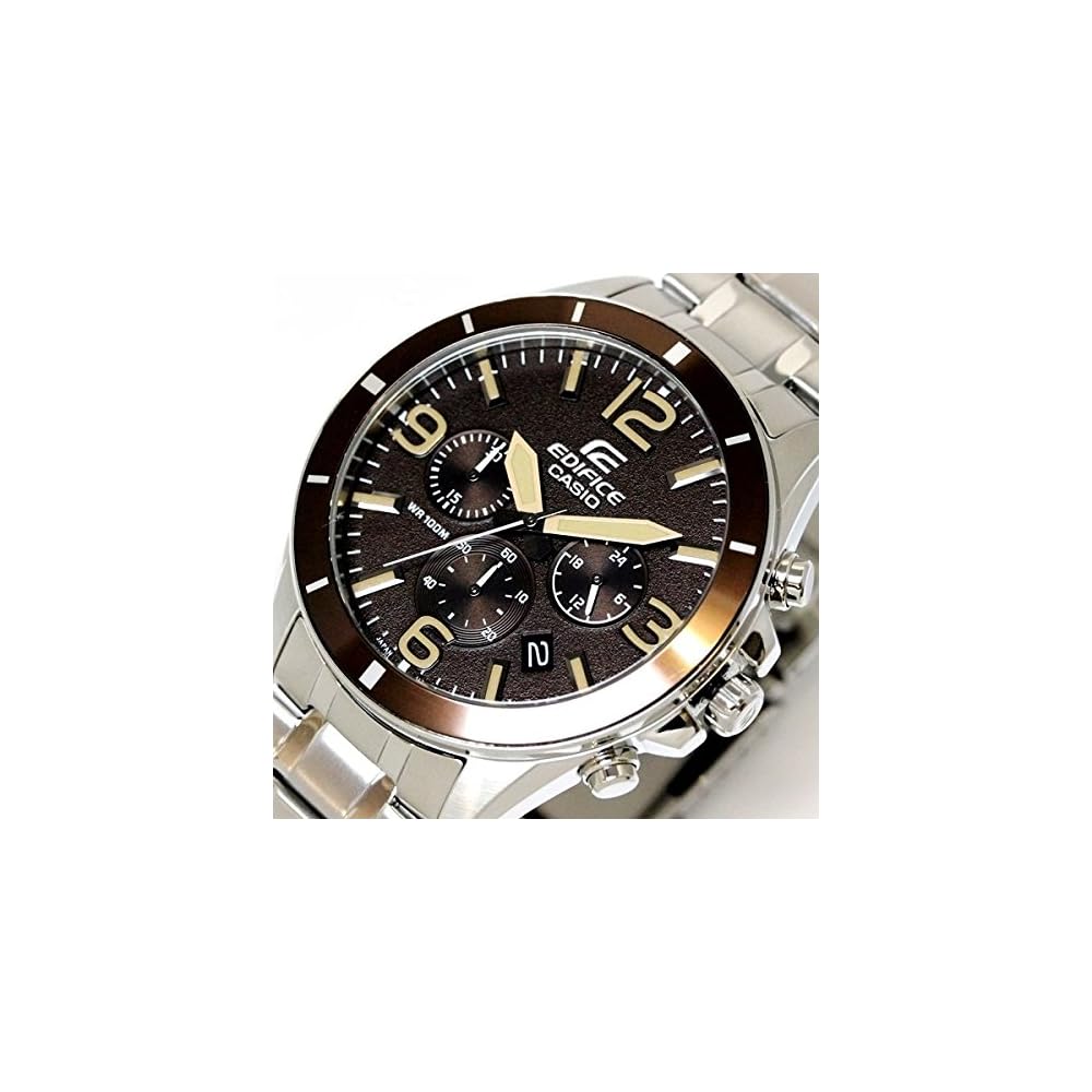EDIFICE Chronograph 100m Water Resistant Men's Metal Belt Watch Brown EFR-553D-5B