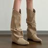 Модные балетки Женские высокие сапоги Замшевый острый носок Зимняя обувь Дизайнерские ботфорты Женские 2025 Новое платье Mujer Челси ботинки
