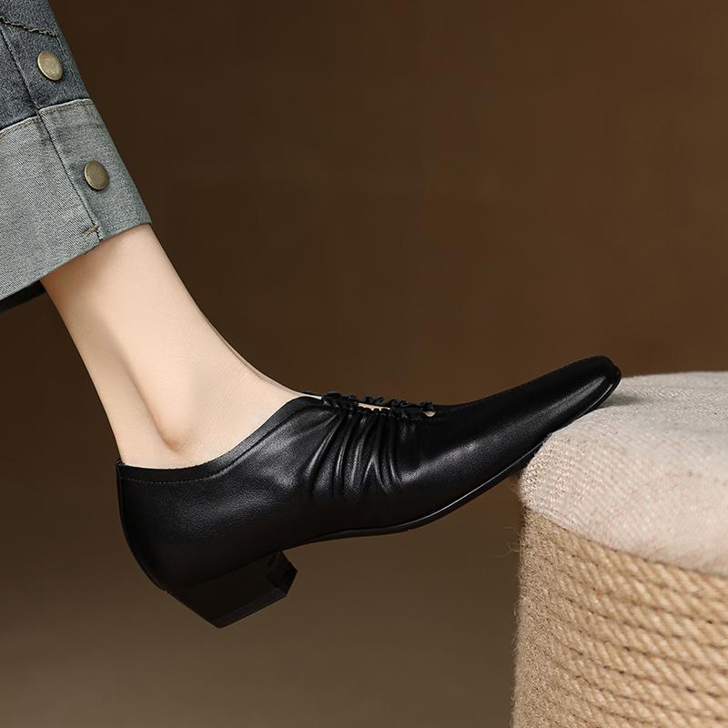 Мода 2025 Новая мода Квадратный носок Толстый средний каблук Женские туфли-лодочки Весна Лето Офисная леди Вечеринка Натуральная кожаная обувь Женский размер 34-40