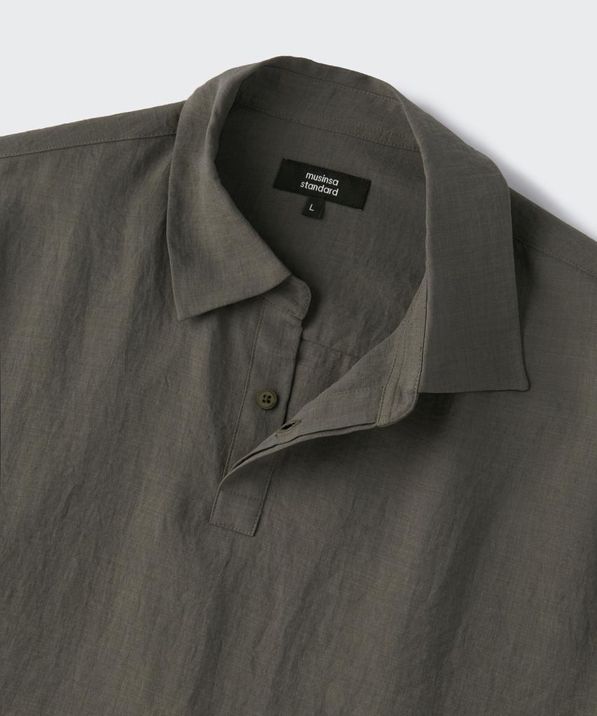 MUSINSA STANDARD Relaxed Linen-Like Tunic Short Sleeve Shirt [Khaki Grey]