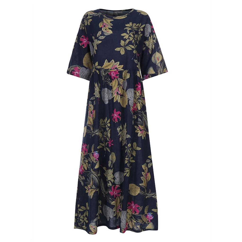 Женская летняя юбка трапециевидной формы с круглым вырезом и рукавами 3/4, свободное платье средней длины с принтом