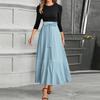 Women's Fashion Casual Belt Round Neck Solid Color Splicing Elegant Temperament Three-quarter Sleeve Dress