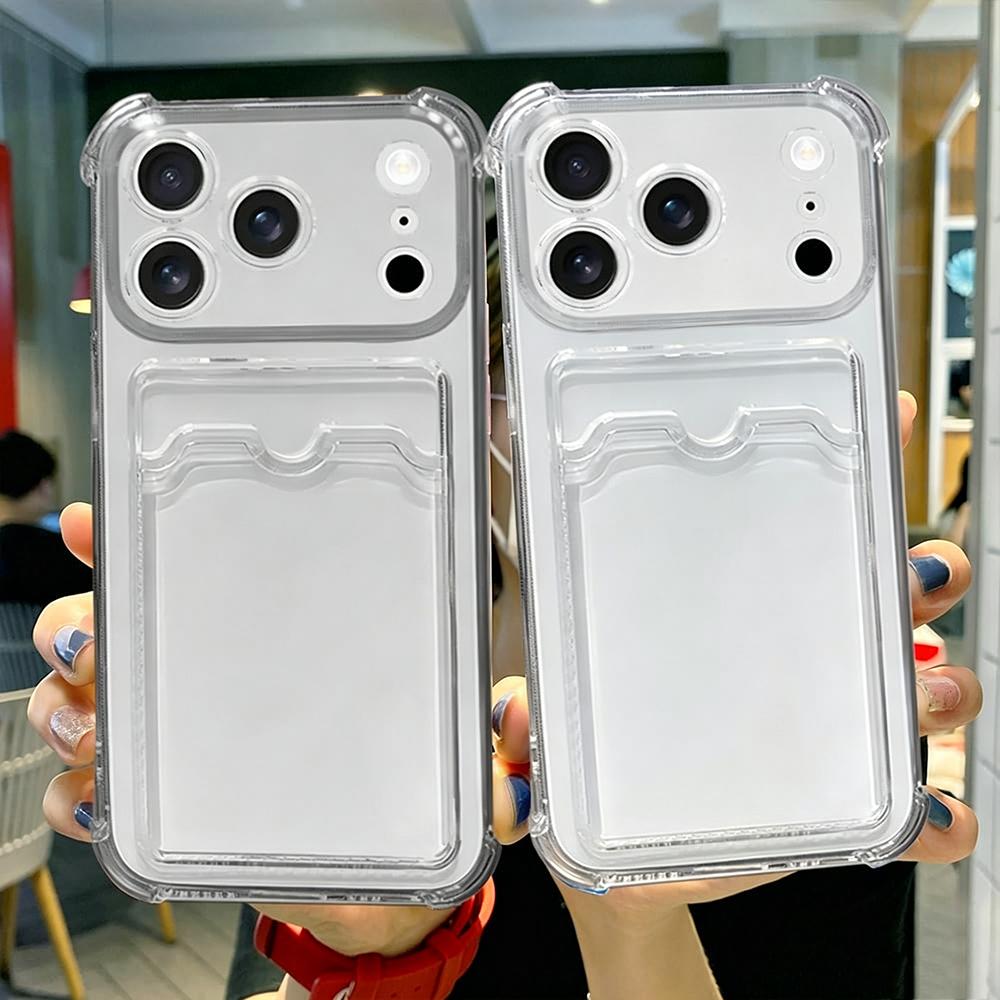 Прозрачный чехол-кошелек для карт для iPhone Air 17 E 16 Pro Max 15 Plus 14 13 12 Mini 11 Xr Xs Max 17Pro Ударопрочный Тонкий Прилегающий Защитный Мягкий Чехол-Кошелек