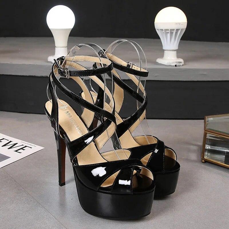 Женские туфли на шпильке с неглубоким глянцевым перекрестным ремешком, пикантная мода, каблук 14 см, платформа 4 см, WZ