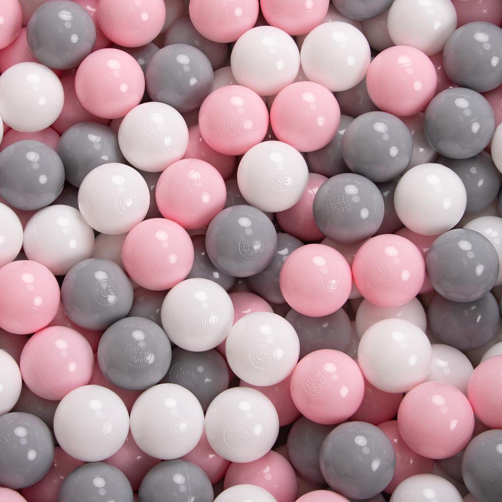 KiddyMoon Soft Ball Pit Round 120x30cm/200 Balls Balls 7cm / 2.75in for Kids, Light Grey:white-grey-powderpink