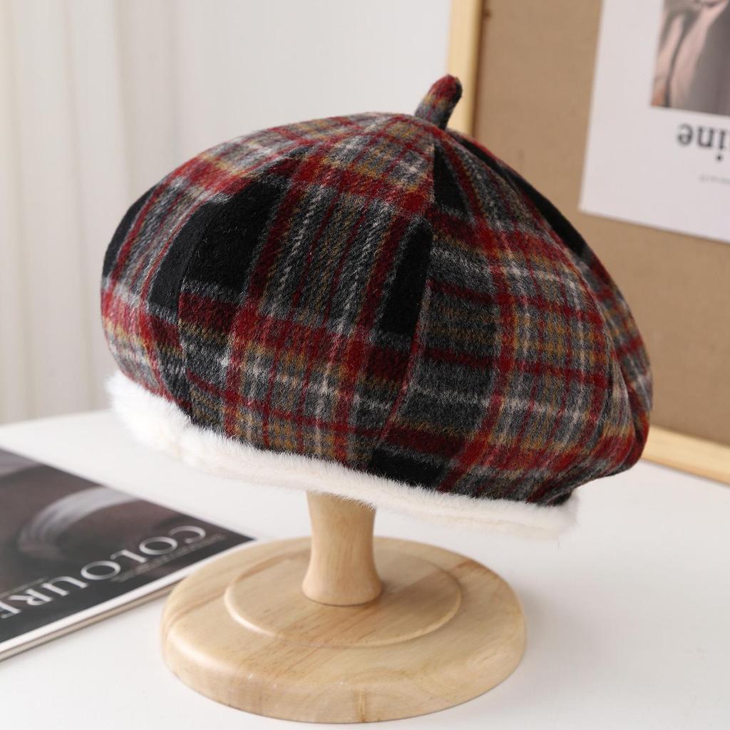 Ретро берет в клетку 2025 - Унисекс шляпа художника для осени/зимы, Теплая и модная