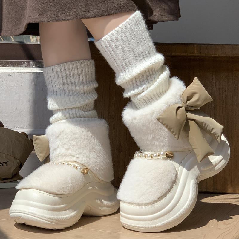 Women's Home Bootie Furry Slippers Warm Cozy Snow Boots with Fuzzy Plush Lined for Women Winter Non Slip House Shoes for Indoor Outdoor Short Boots