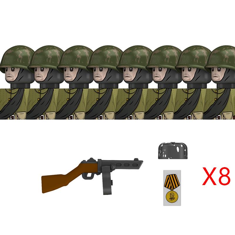 Военные WW2 Россия Фигурки Солдат Строительные Блоки Армия Пехота Советский Союз Воин Офицер Военное Оружие Кирпичи Игрушки Ребенок