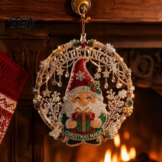 Decorative Acrylic Craft Christmas Faux Diamond Art Suncatcher, 2D Flat Window Hanging Ornament, Ornament Beaded Pattern Holiday Decoration for Home,
