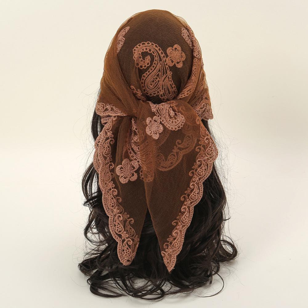 Hollow Out Foulard Bandana Embroidery Lace Handkerchiefs Elegant Hair Scarf Headband  Women