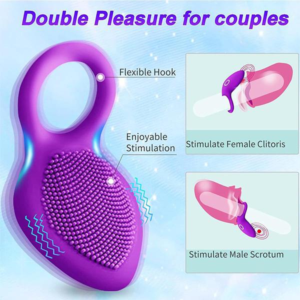 Rechargeable Silicone Stretchy Penis Ring with 10 Intense Vibration Patterns, Male Erection Enhancer and Female Clitoral Vibrator Sex Toys