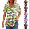 Футболки для женщин, плиссированные, с квадратным вырезом, нарядные, повседневные, блузки с принтом, с коротким рукавом, летние топы свободного кроя