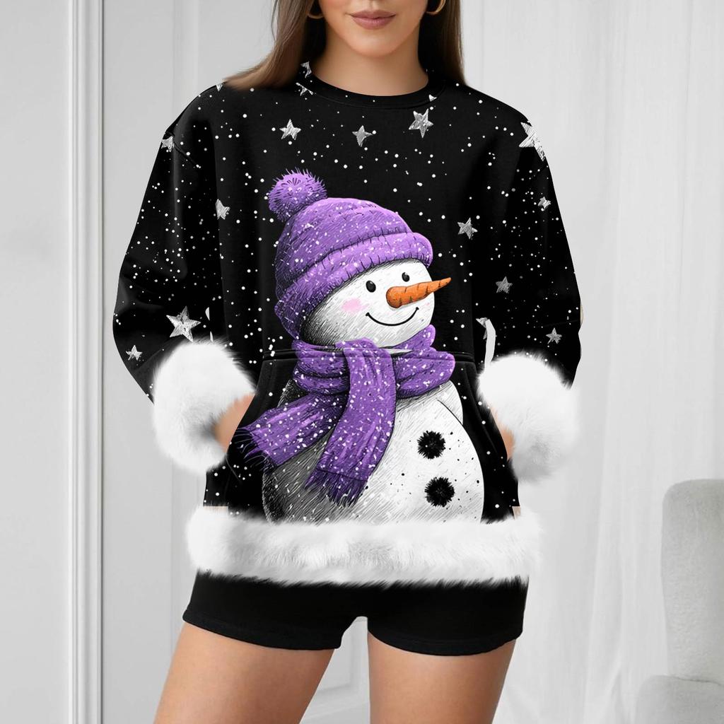 Женский повседневный свитшот с длинными рукавами и принтом снеговика на Рождество