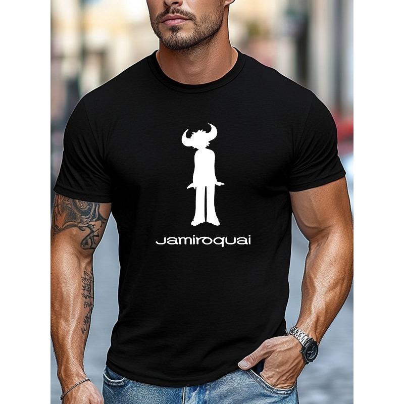 Мужская летняя повседневная футболка с коротким рукавом и круглым вырезом, с графическим изображением силуэта Jamiroquai, европейский размер