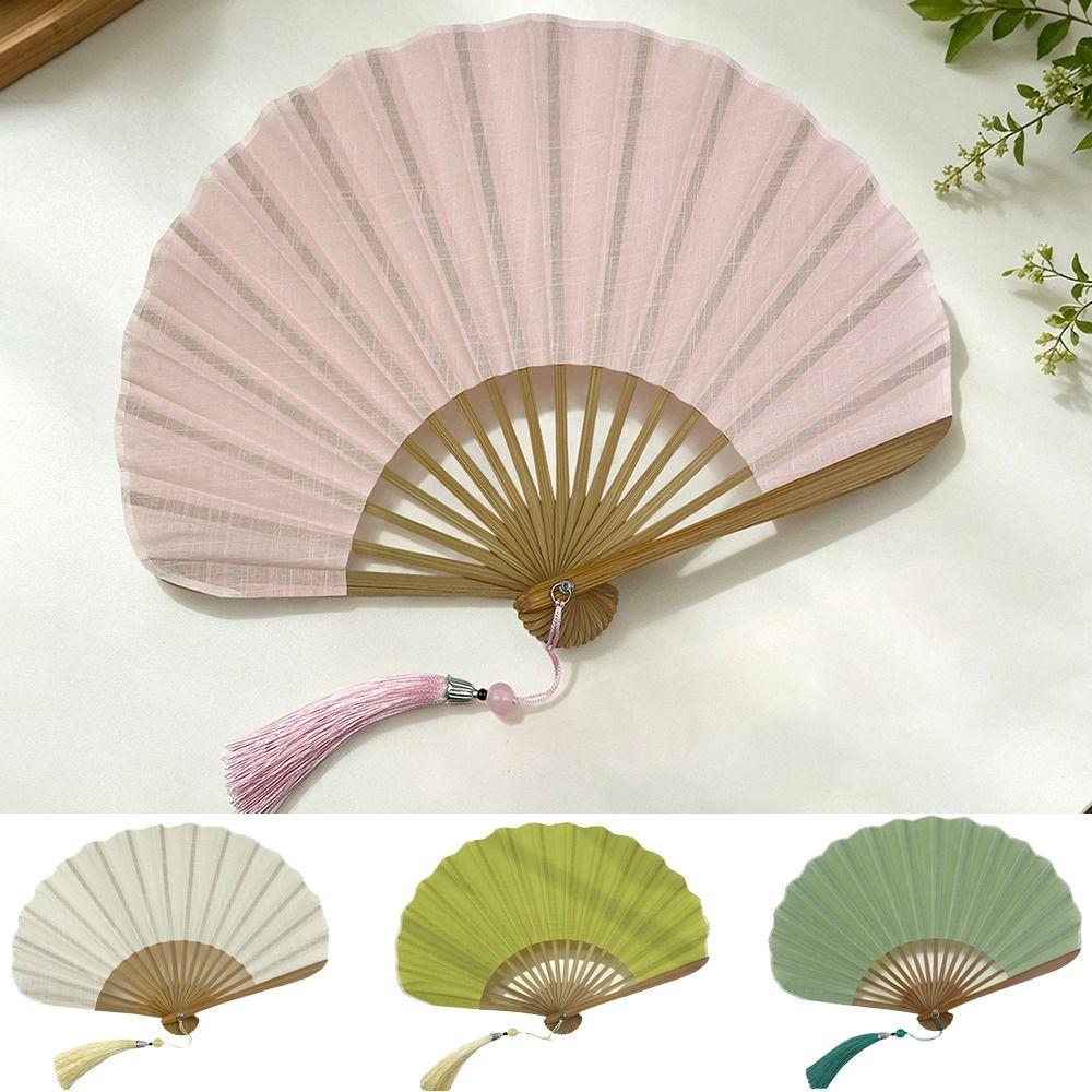 Bamboo Frame Folding Hand Fan Cotton Linen Cloth Retro Handheld Fan Dance Fan Chinese Style