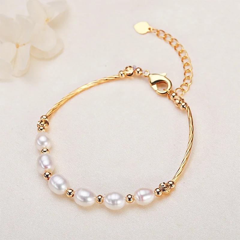 Hengsheng 6-7mm Rice Shape Freshwater Pearl Bracelet 16cm+4cm White Pink Purple Adjustable Bracelet for Women Girls 2025 Newest